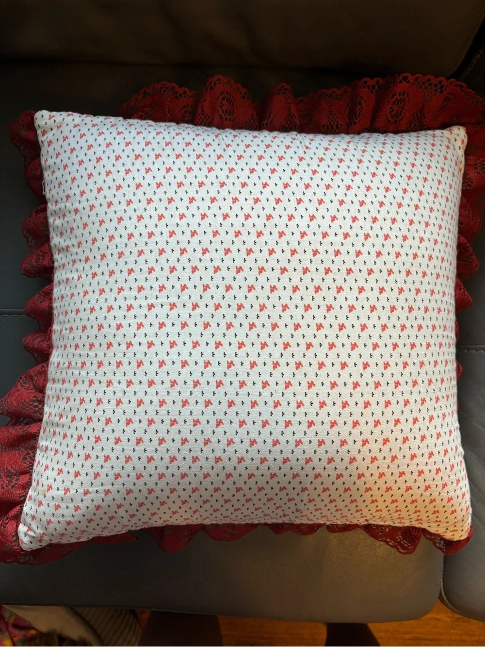 VintageEaster Rabbit Square Decorative Throw Pillow Floral Embroidered Lace Trim